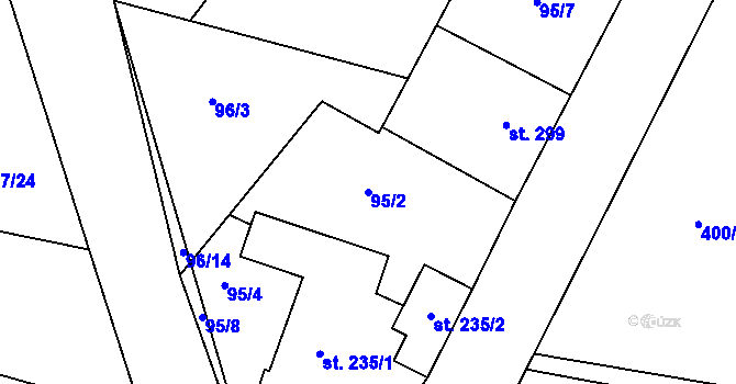 Parcela st. 95/2 v KÚ Žleby, Katastrální mapa
