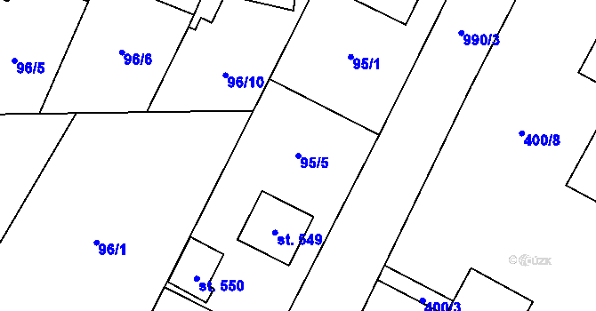 Parcela st. 95/5 v KÚ Žleby, Katastrální mapa