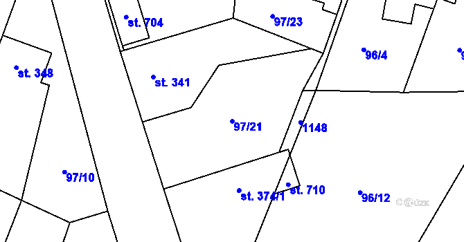 Parcela st. 97/21 v KÚ Žleby, Katastrální mapa