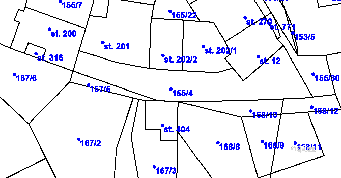 Parcela st. 155/4 v KÚ Žleby, Katastrální mapa