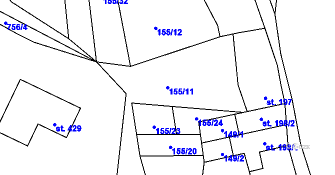 Parcela st. 155/11 v KÚ Žleby, Katastrální mapa