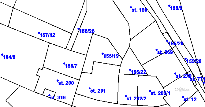 Parcela st. 155/19 v KÚ Žleby, Katastrální mapa