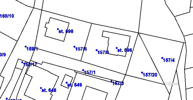 Parcela st. 157/6 v KÚ Žleby, Katastrální mapa