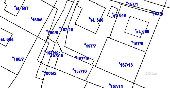 Parcela st. 157/7 v KÚ Žleby, Katastrální mapa