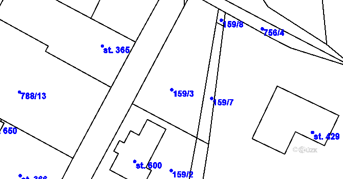 Parcela st. 159/3 v KÚ Žleby, Katastrální mapa