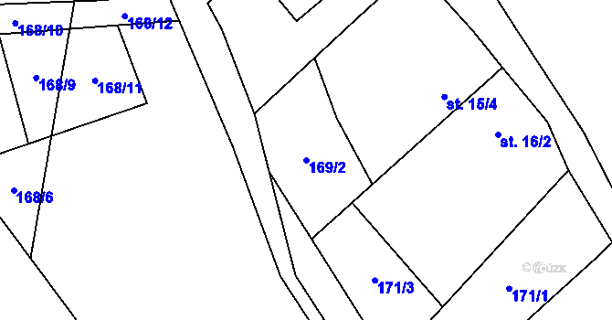 Parcela st. 169/2 v KÚ Žleby, Katastrální mapa