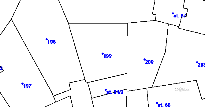 Parcela st. 199 v KÚ Žleby, Katastrální mapa