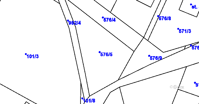Parcela st. 576/5 v KÚ Žleby, Katastrální mapa