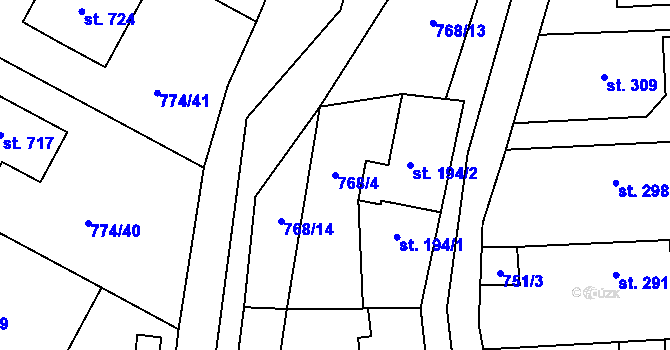 Parcela st. 768/4 v KÚ Žleby, Katastrální mapa