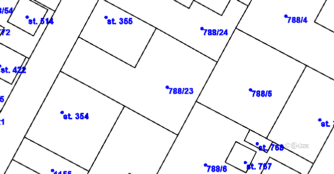 Parcela st. 788/23 v KÚ Žleby, Katastrální mapa