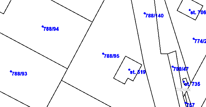 Parcela st. 788/95 v KÚ Žleby, Katastrální mapa