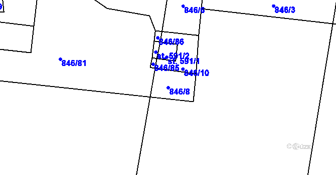 Parcela st. 846/8 v KÚ Žleby, Katastrální mapa