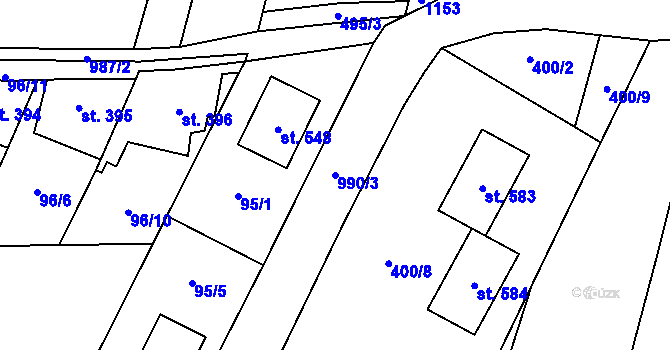 Parcela st. 990/3 v KÚ Žleby, Katastrální mapa