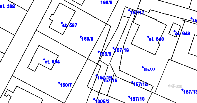 Parcela st. 159/5 v KÚ Žleby, Katastrální mapa