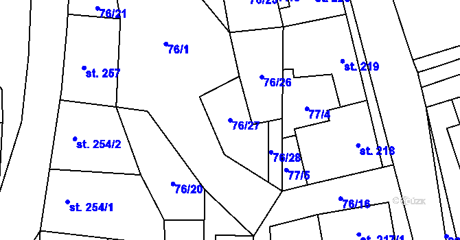 Parcela st. 76/27 v KÚ Žleby, Katastrální mapa