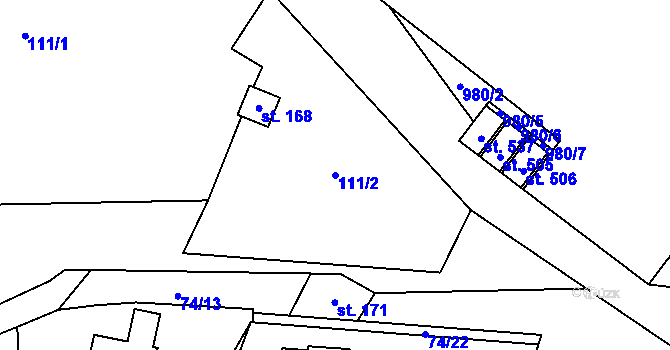 Parcela st. 111/2 v KÚ Žleby, Katastrální mapa