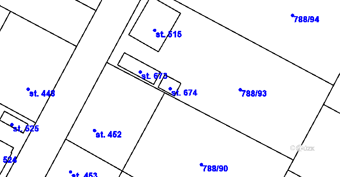 Parcela st. 674 v KÚ Žleby, Katastrální mapa