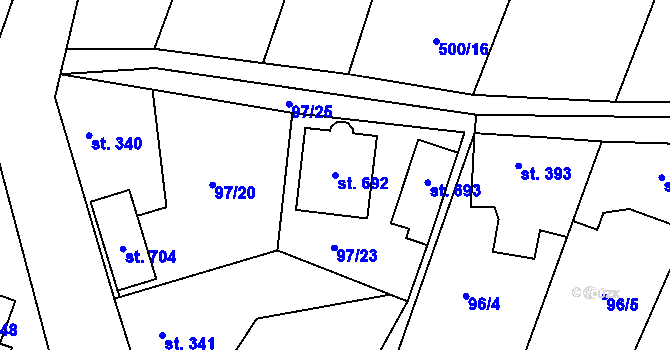 Parcela st. 692 v KÚ Žleby, Katastrální mapa