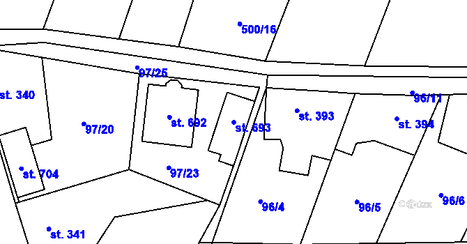 Parcela st. 693 v KÚ Žleby, Katastrální mapa