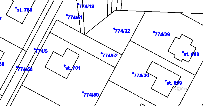 Parcela st. 774/52 v KÚ Žleby, Katastrální mapa