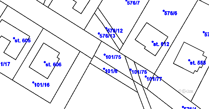 Parcela st. 101/75 v KÚ Žleby, Katastrální mapa
