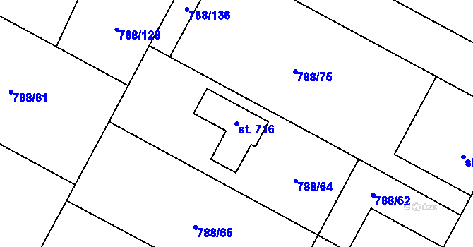 Parcela st. 716 v KÚ Žleby, Katastrální mapa