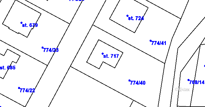 Parcela st. 717 v KÚ Žleby, Katastrální mapa