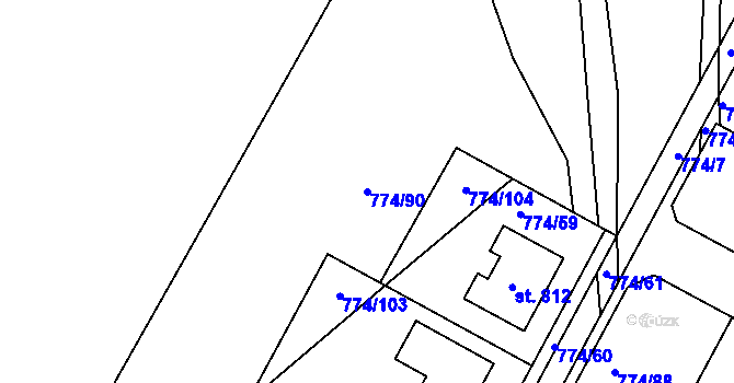 Parcela st. 774/90 v KÚ Žleby, Katastrální mapa