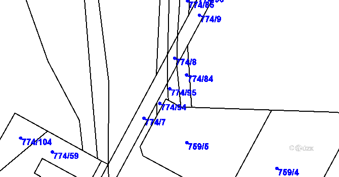 Parcela st. 774/95 v KÚ Žleby, Katastrální mapa