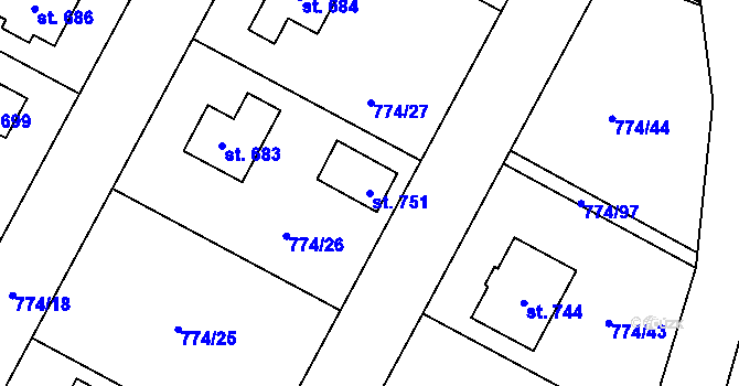 Parcela st. 751 v KÚ Žleby, Katastrální mapa