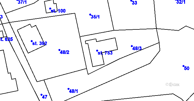 Parcela st. 753 v KÚ Žleby, Katastrální mapa
