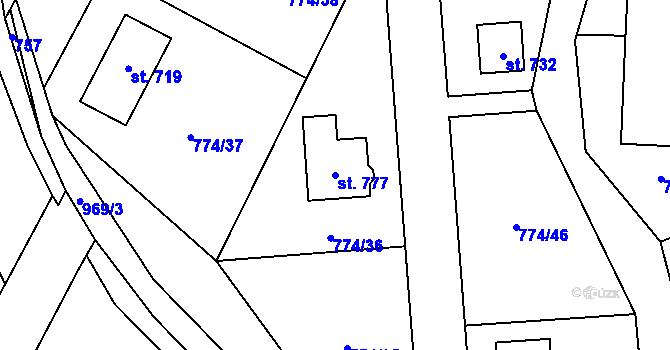 Parcela st. 777 v KÚ Žleby, Katastrální mapa