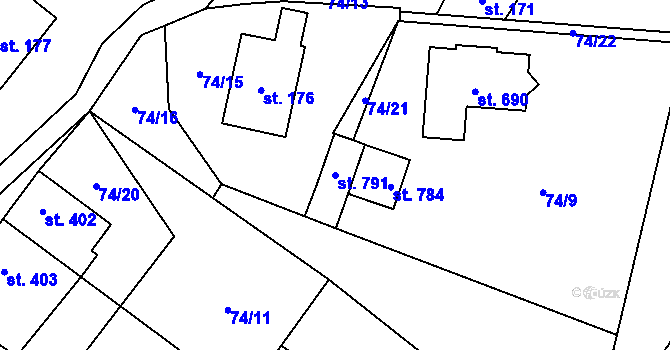 Parcela st. 791 v KÚ Žleby, Katastrální mapa