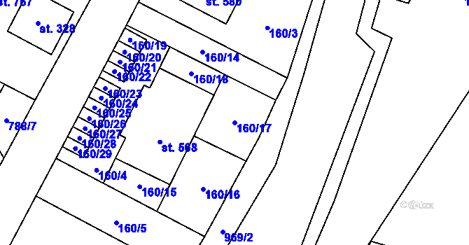 Parcela st. 160/17 v KÚ Žleby, Katastrální mapa