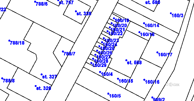 Parcela st. 160/26 v KÚ Žleby, Katastrální mapa