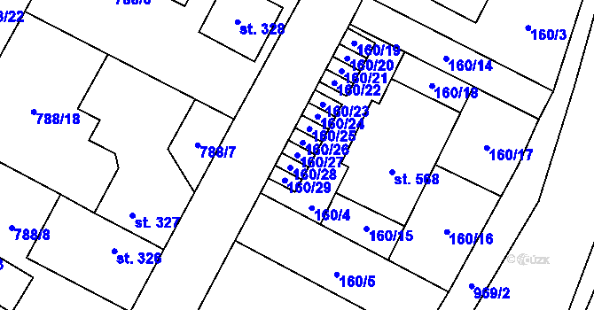 Parcela st. 160/27 v KÚ Žleby, Katastrální mapa