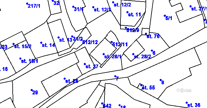 Parcela st. 28/1 v KÚ Žloukovice, Katastrální mapa