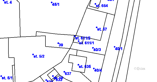 Parcela st. 611/1 v KÚ Žloukovice, Katastrální mapa