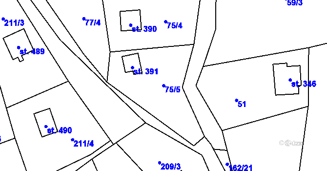 Parcela st. 75/5 v KÚ Žloukovice, Katastrální mapa