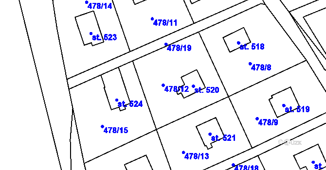 Parcela st. 478/12 v KÚ Žloukovice, Katastrální mapa