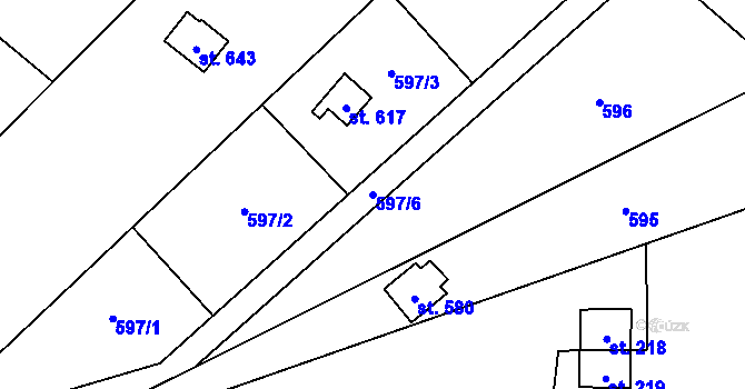 Parcela st. 597/6 v KÚ Žloukovice, Katastrální mapa