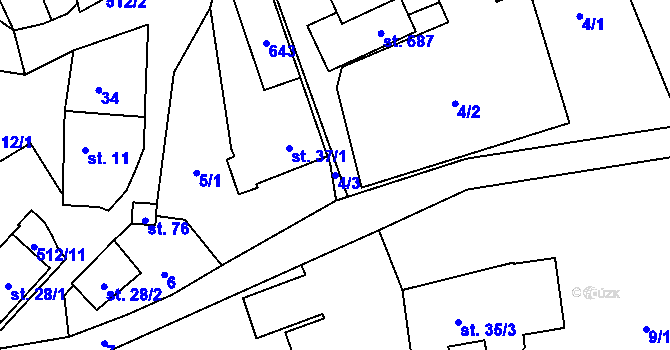 Parcela st. 4/3 v KÚ Žloukovice, Katastrální mapa