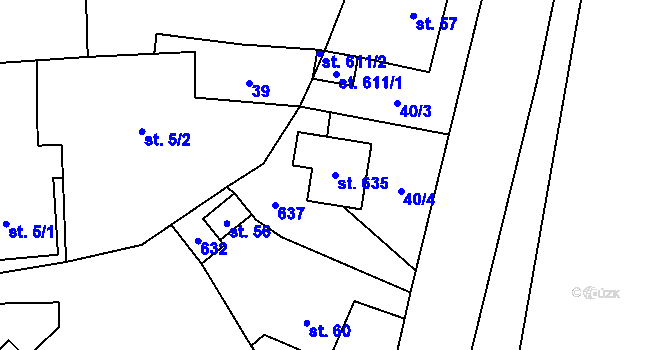 Parcela st. 635 v KÚ Žloukovice, Katastrální mapa