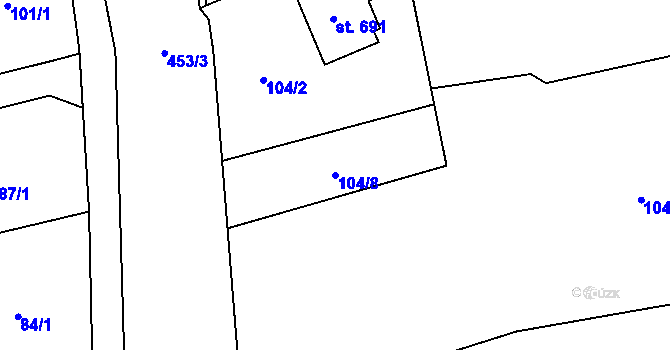 Parcela st. 104/8 v KÚ Žloukovice, Katastrální mapa