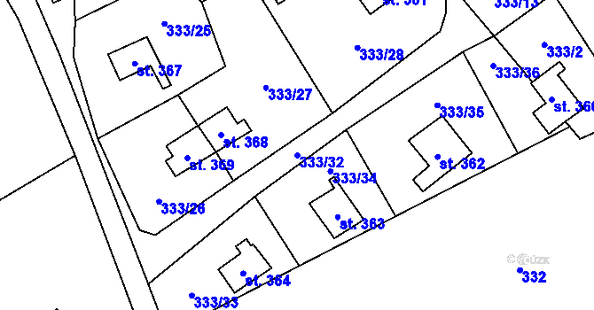 Parcela st. 333/32 v KÚ Žloukovice, Katastrální mapa