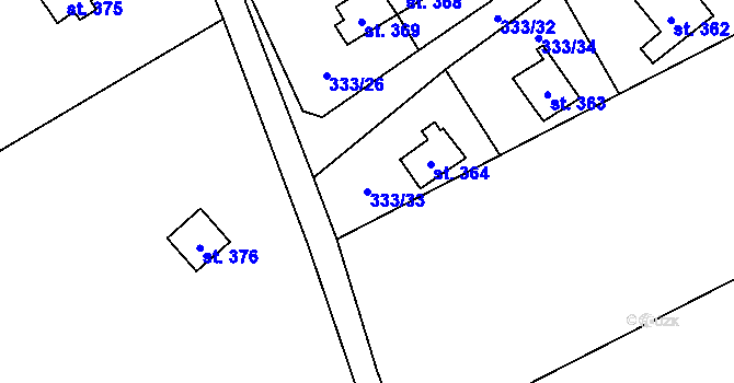 Parcela st. 333/33 v KÚ Žloukovice, Katastrální mapa