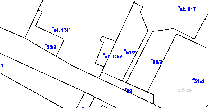 Parcela st. 13/2 v KÚ Kozojedy u Žlunic, Katastrální mapa