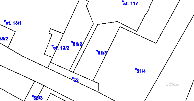 Parcela st. 51/3 v KÚ Kozojedy u Žlunic, Katastrální mapa