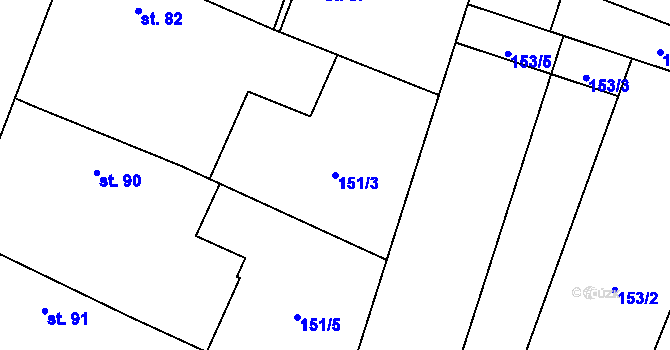 Parcela st. 151/3 v KÚ Kozojedy u Žlunic, Katastrální mapa