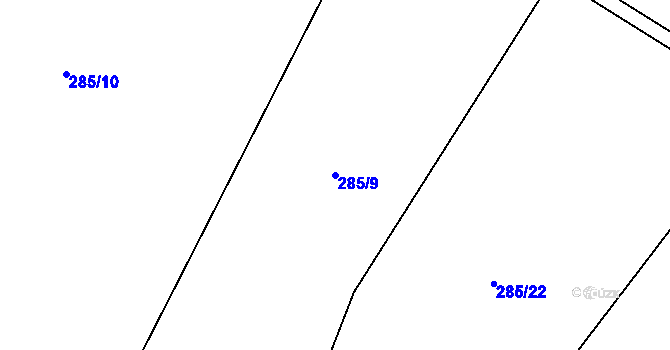 Parcela st. 285/9 v KÚ Kozojedy u Žlunic, Katastrální mapa